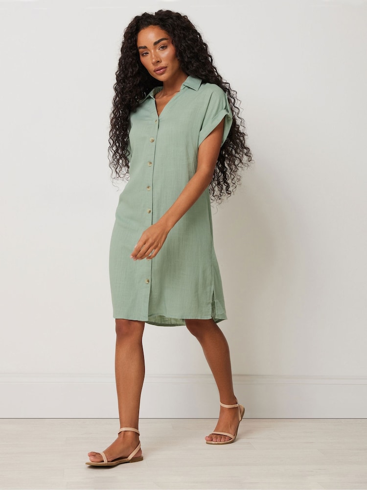 M&Co Green Petite Relaxed Shirt Dress - Image 2 of 5