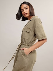 PixieGirl Petite Brown 100% Cotton Tie Waist Jumpsuit - Image 2 of 5