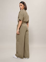 PixieGirl Petite Brown 100% Cotton Tie Waist Jumpsuit - Image 3 of 5