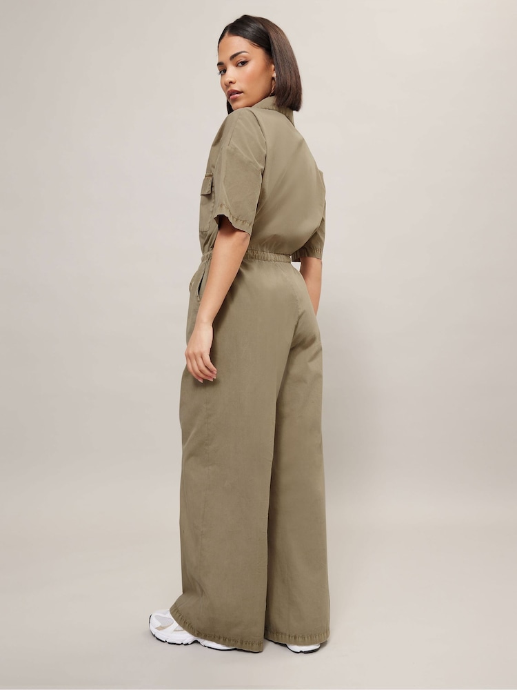 PixieGirl Petite Brown 100% Cotton Tie Waist Jumpsuit - Image 3 of 5