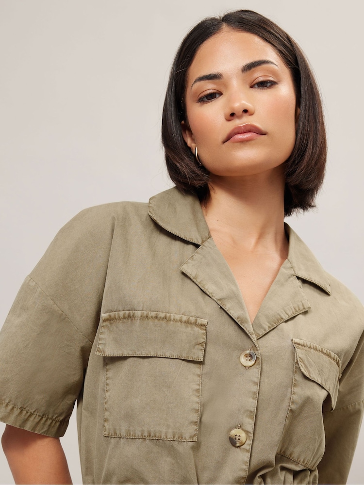 PixieGirl Petite Brown 100% Cotton Tie Waist Jumpsuit - Image 4 of 5