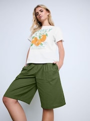 PixieGirl Petite Green Knee Shorts Contains Linen - Image 3 of 5