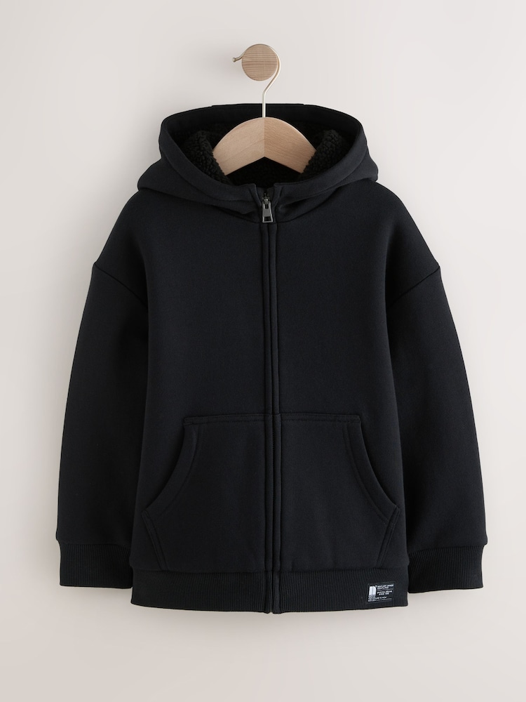 Black Borg Fleece Zip Through Hoodie (3-16yrs) - Image 1 of 5