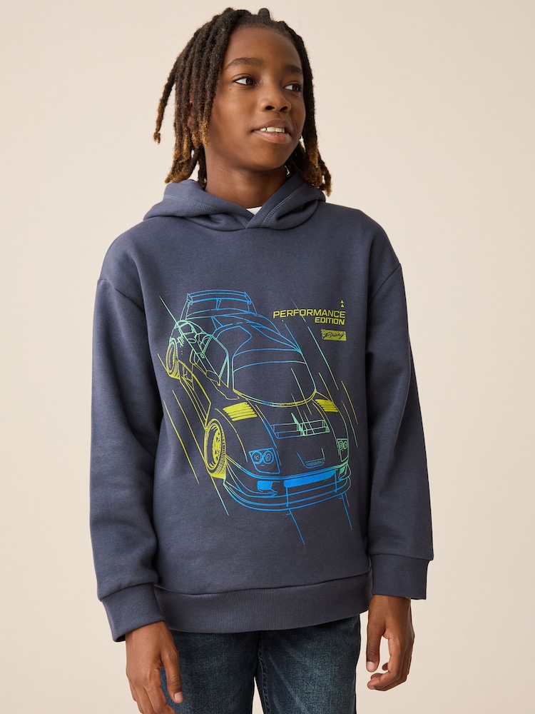 Navy Neon Car Older Boys Graphic Print Hoodie (3-16yrs) - Image 1 of 3