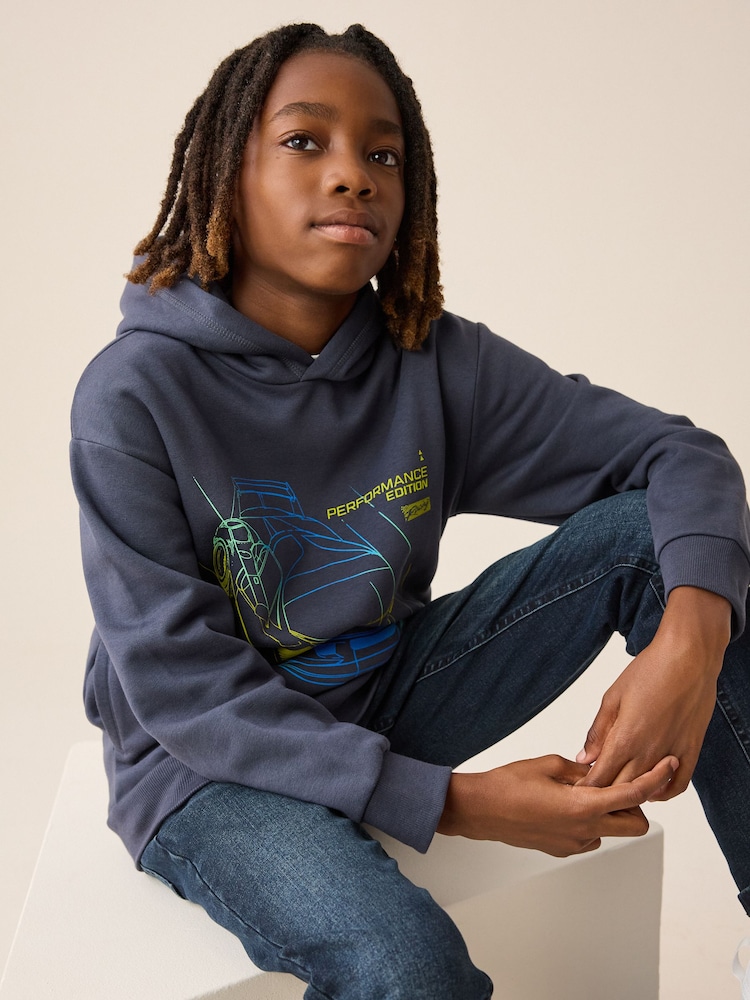 Navy Neon Car Older Boys Graphic Print Hoodie (3-16yrs) - Image 2 of 3