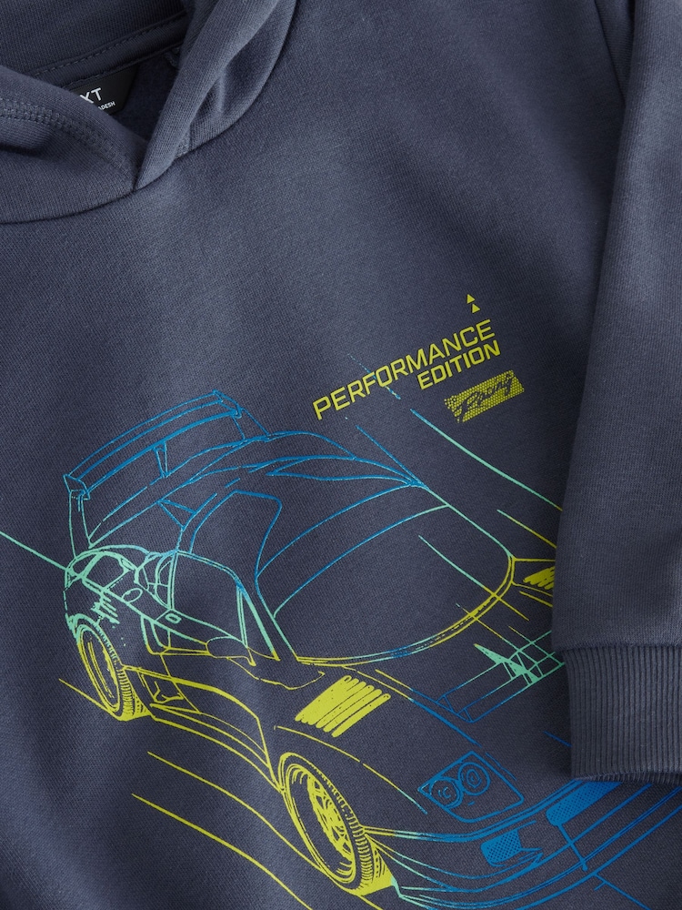 Navy Neon Car Older Graphic Print Hoodie (3-16yrs) - Image 8 of 8