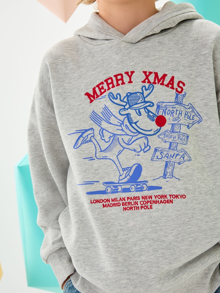 Grey Reindeer Christmas Hoodie (3-16yrs) - Image 2 of 9