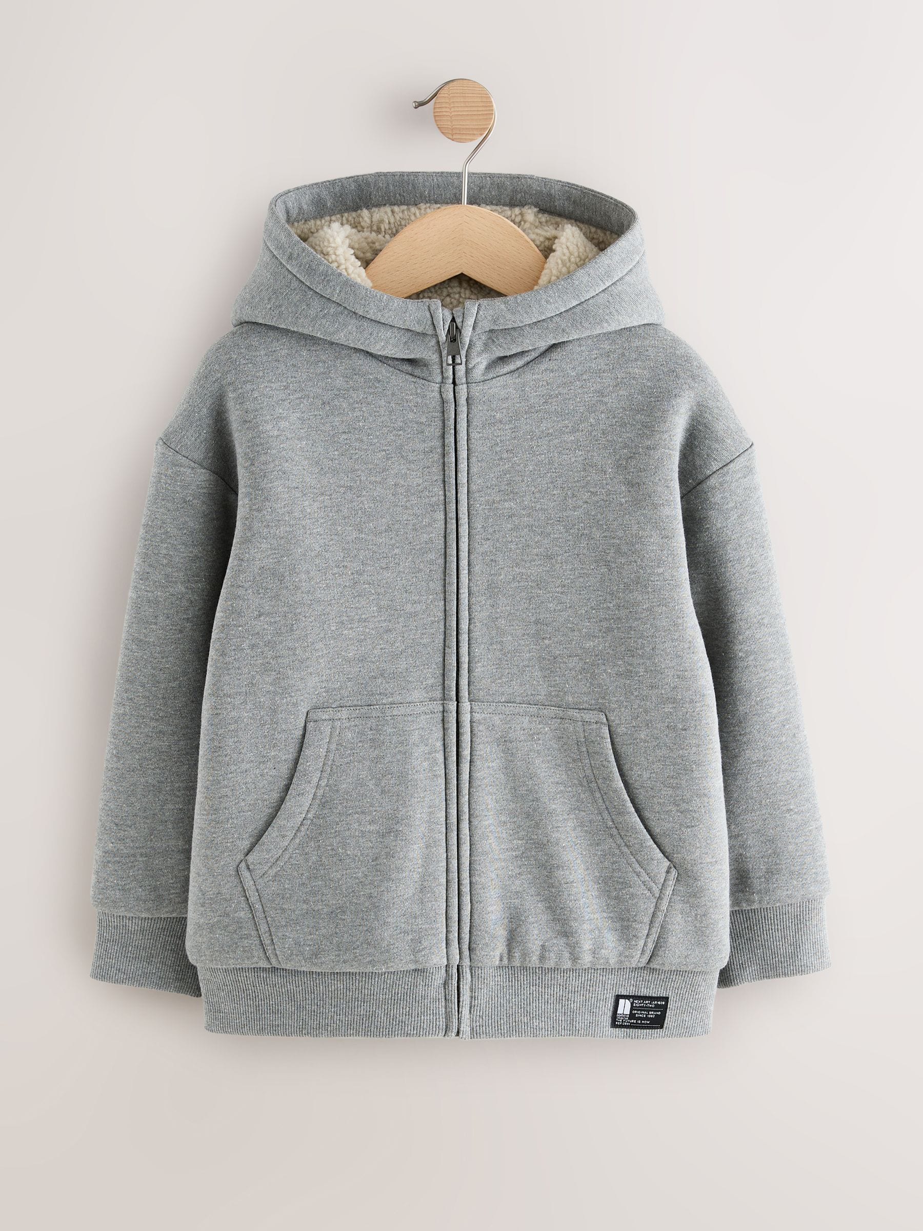 Buy Grey Borg Fleece Zip Through Hoodie (3-16yrs) from Next USA