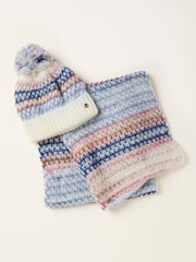 FatFace Blue Spacedye Bobble Hat and Snood Gift Set - Image 1 of 2