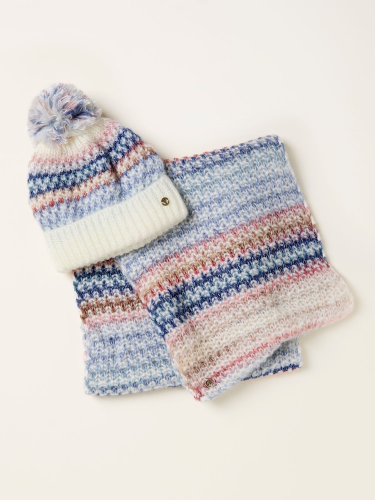 FatFace Blue Spacedye Bobble Hat and Snood Gift Set - Image 1 of 2 FatFace Blue Spacedye Bobble Hat and Snood Gift Set - Image 1 of 2