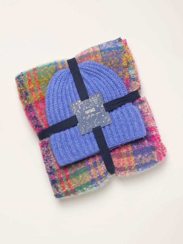 FatFace Multi Plain Hat and Check Scarf Gift Set - Image 1 of 3