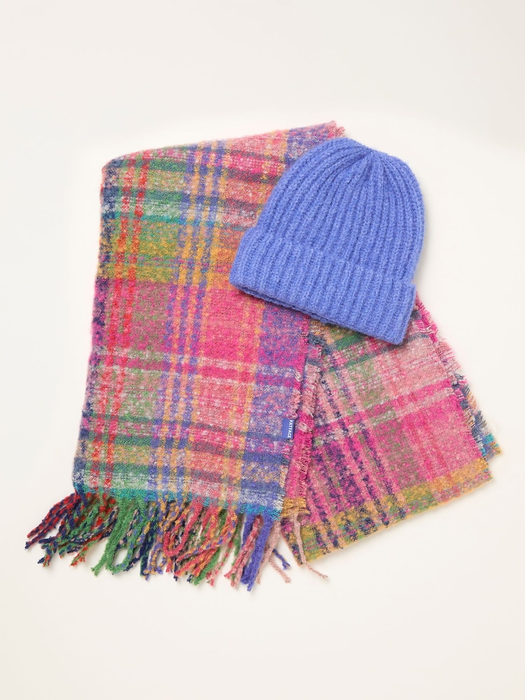 FatFace Multi Plain Hat and Check Scarf Gift Set - Image 2 of 3