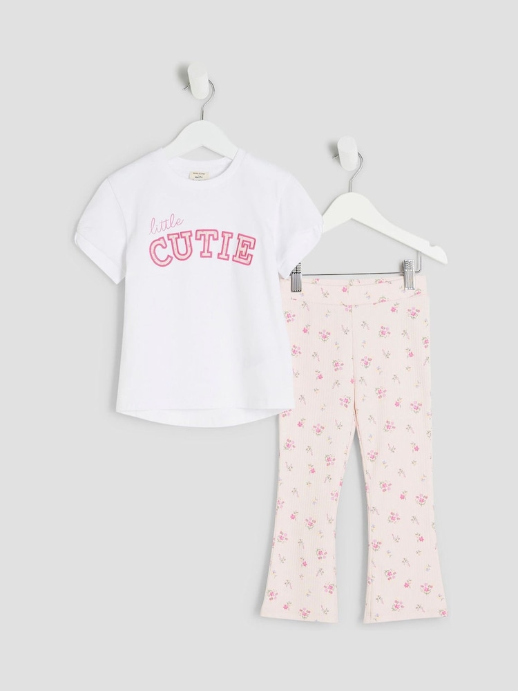 River Island White Girls White Floral Print Wordy Kickflare Set - Image 1 of 4
