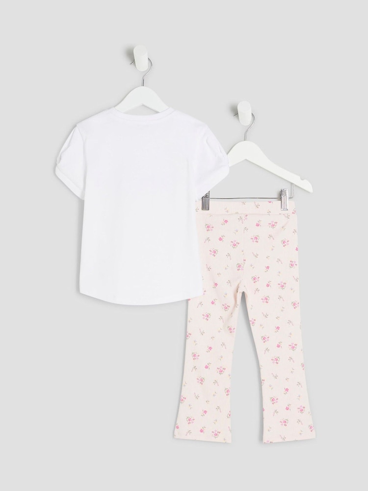 River Island White Girls White Floral Print Wordy Kickflare Set - Image 2 of 4