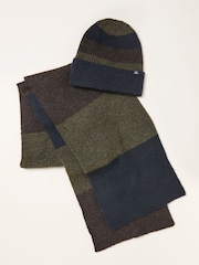 FatFace Chocolate Brown Colour Block Hat and Scarf Gift Set - Image 2 of 3