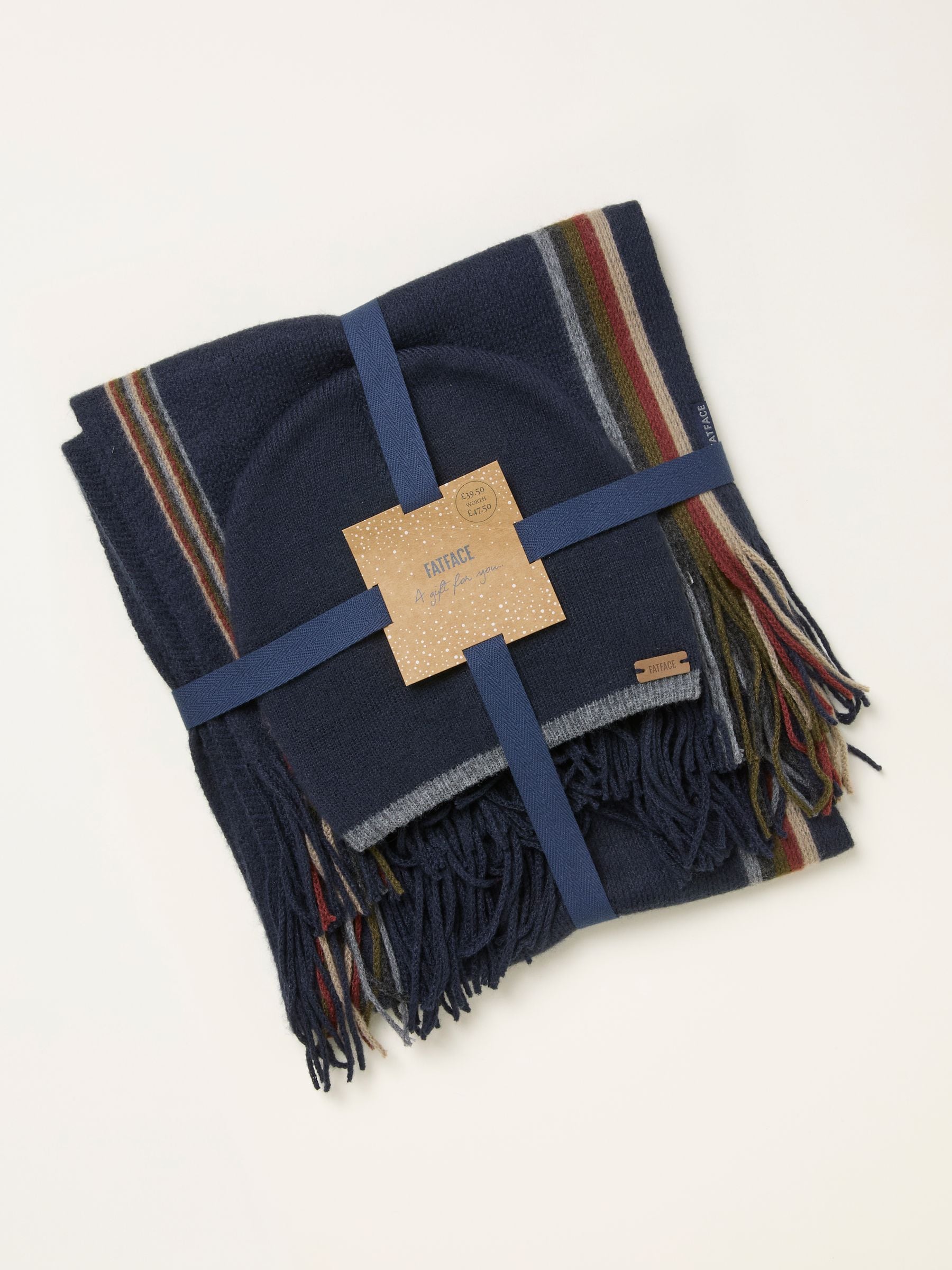Fatface Navy Hat And Stripe Scarf Gift Set