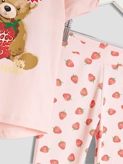 River Island Pink Girls Strawberry Bear Top & Leggings Set - Image 5 of 5