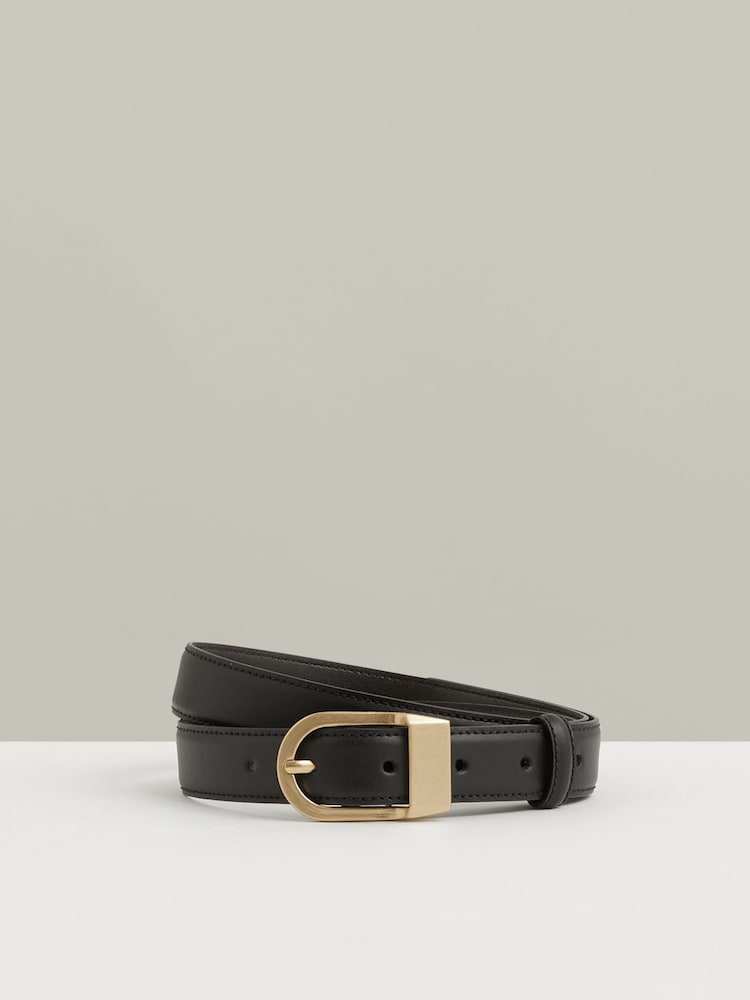 črna - Reiss Hazel Leather Curved-Buckle Belt - Slika 1 iz 4