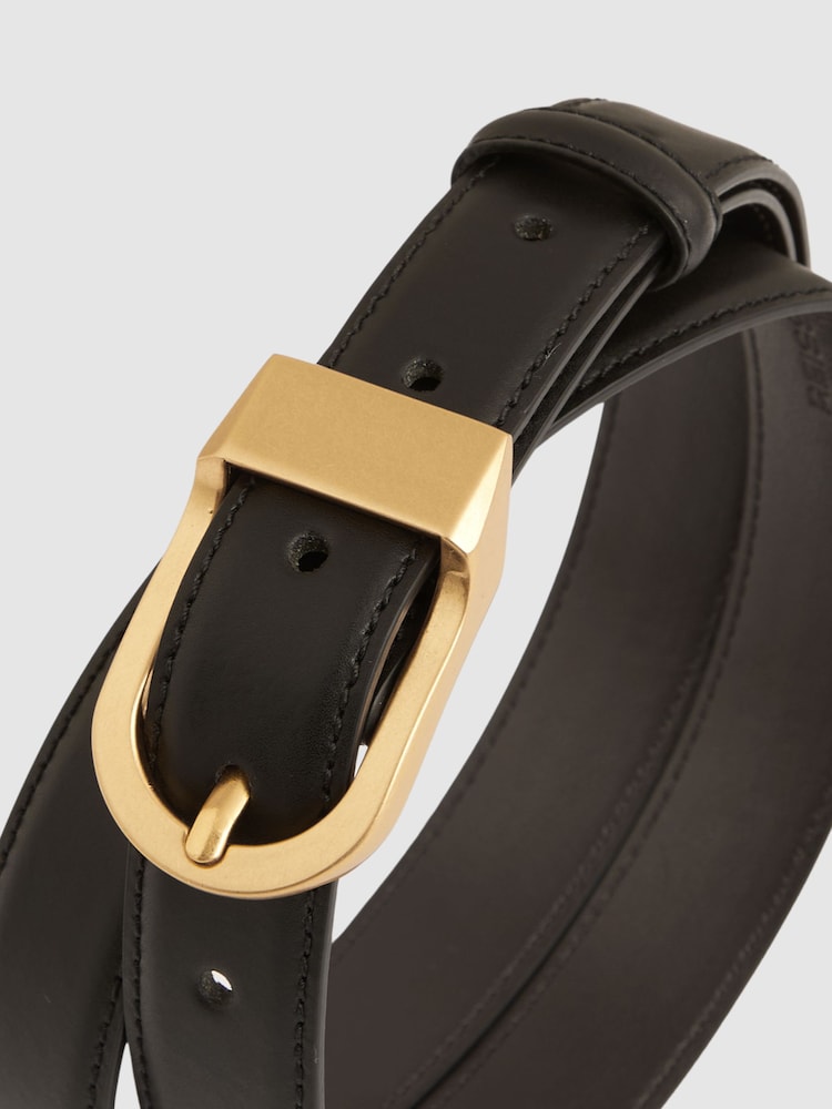 črna - Reiss Hazel Leather Curved-Buckle Belt - Slika 4 iz 4