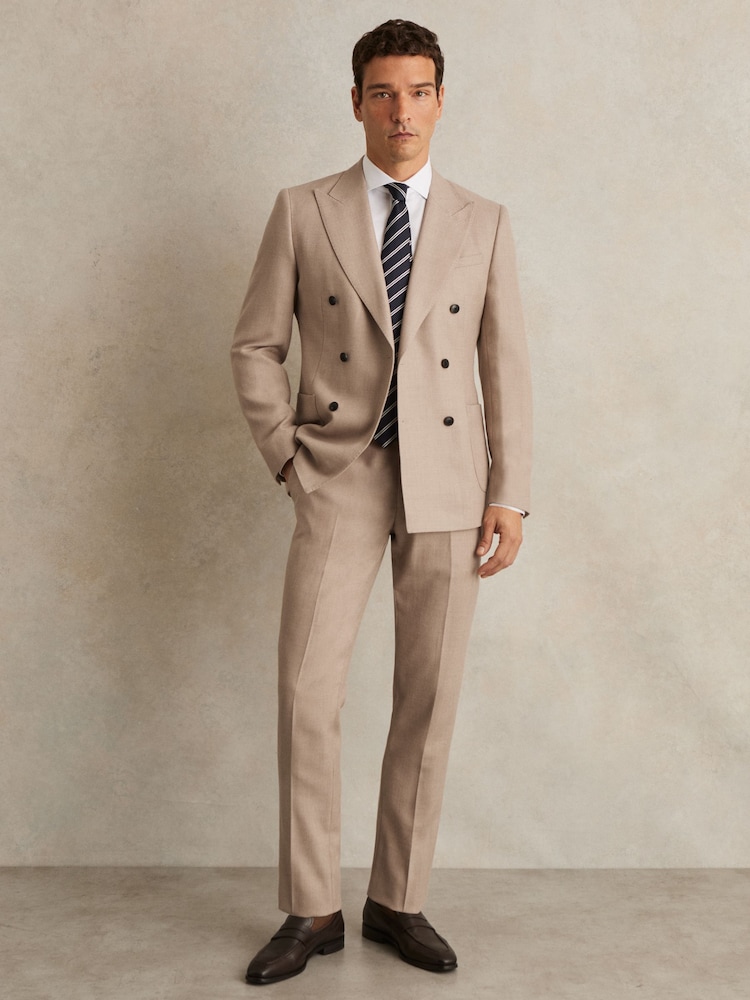 Reiss Oatmeal Brown Venus Wool-Blend Slim-Fit Suit Trousers - Image 1 of 6