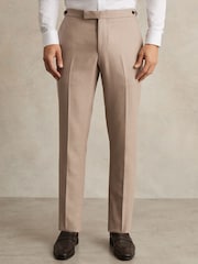 Reiss Oatmeal Brown Venus Wool-Blend Slim-Fit Suit Trousers - Image 4 of 6