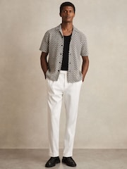 Reiss Navy/White Sterling Geometric-Crochet Cuban-Collar Shirt - Image 3 of 6