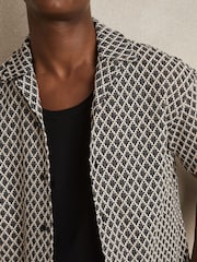 Reiss Navy/White Sterling Geometric-Crochet Cuban-Collar Shirt - Image 4 of 6
