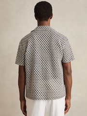 Reiss Navy/White Sterling Geometric-Crochet Cuban-Collar Shirt - Image 5 of 6