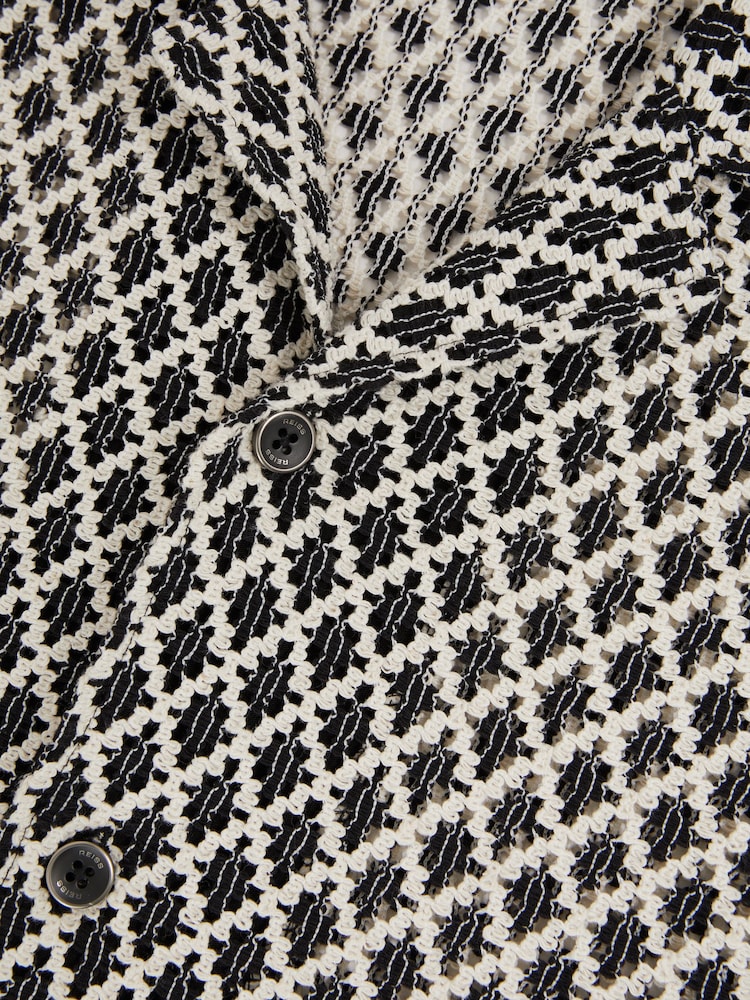 Reiss Navy/White Sterling Geometric-Crochet Cuban-Collar Shirt - Image 6 of 6
