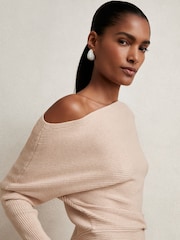 Reiss Oatmeal Neutral Lorna Asymmetric Draped Knitted Jumper - Image 1 of 5