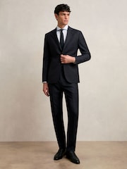 Reiss Navy Seminar Wool Check Slim-Fit Suit Trousers - Image 1 of 6