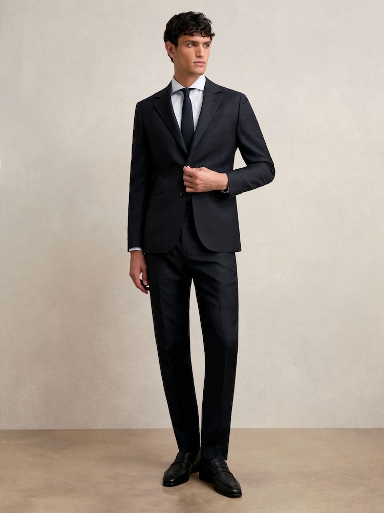 Reiss Navy Seminar Wool Check Slim-Fit Suit Trousers - Image 1 of 6