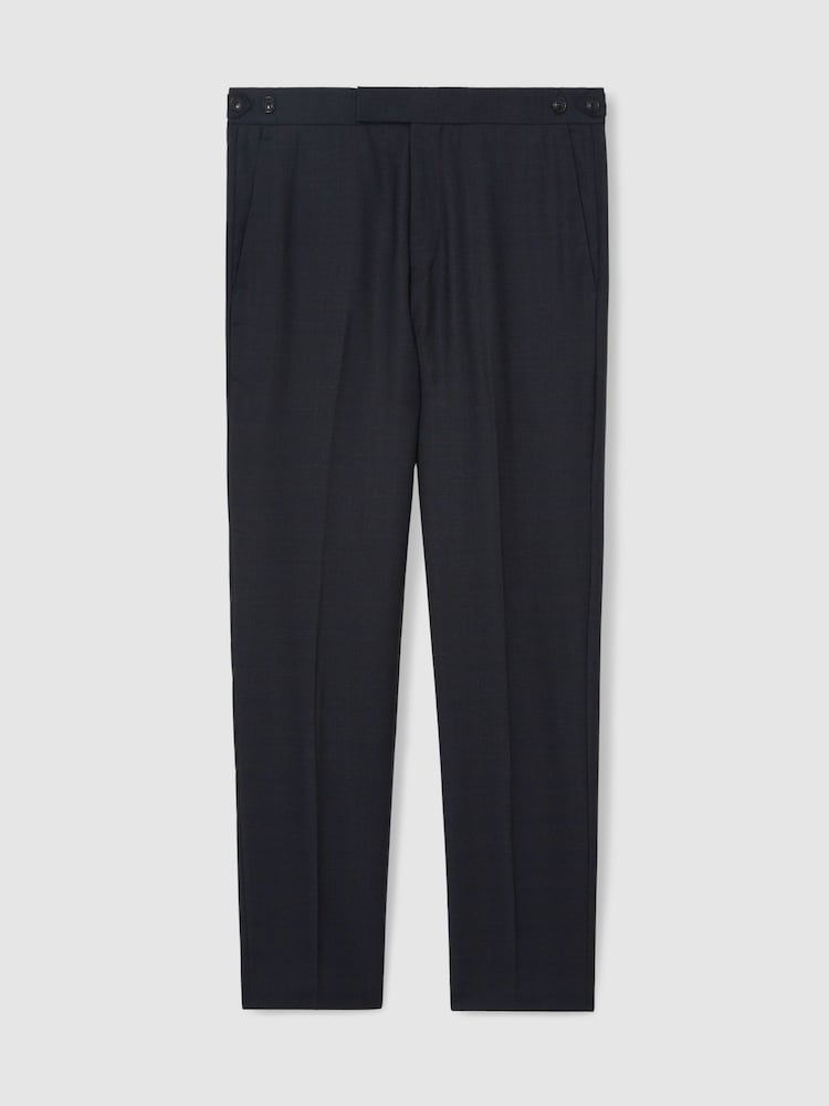 Reiss Navy Seminar Wool Check Slim-Fit Suit Trousers - Image 2 of 6