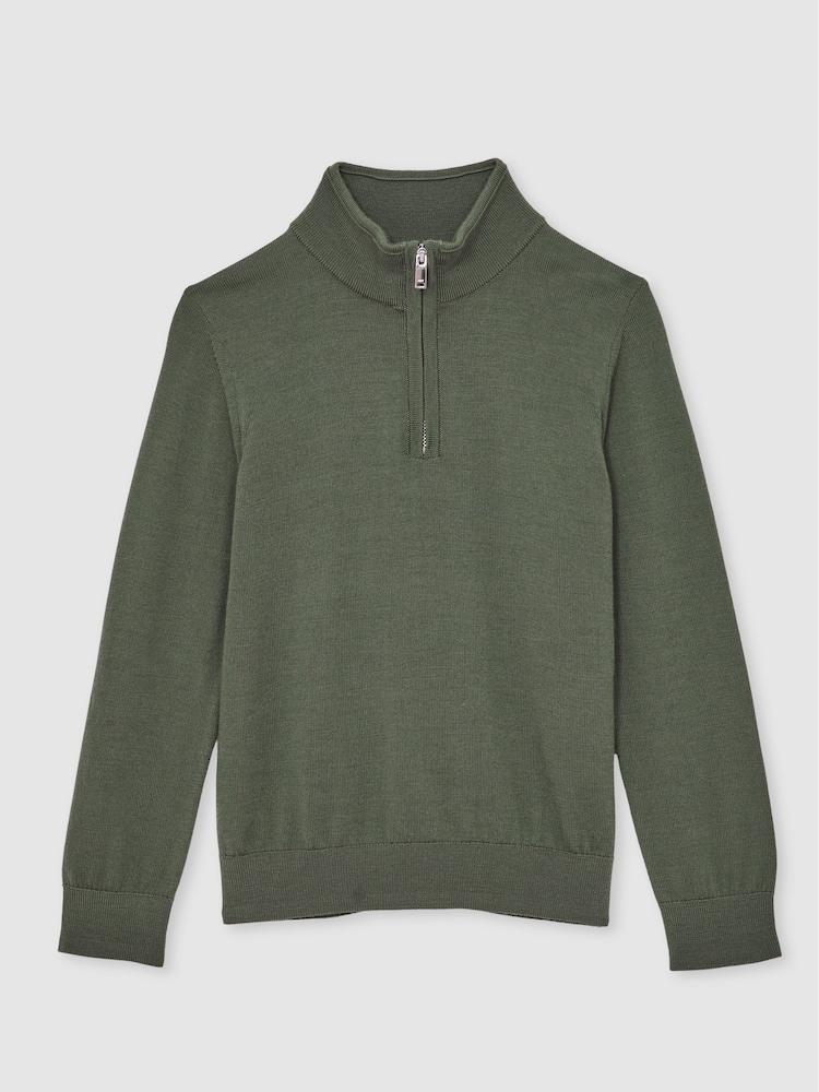 Reiss Kale Green Blackhall 9-13 yrs Merino Wool Half-Zip Funnel Neck Jumper - Image 2 of 4