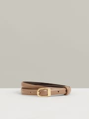 Reiss Taupe Mila Leather Curved-Buckle Skinny Belt - Image 1 of 3