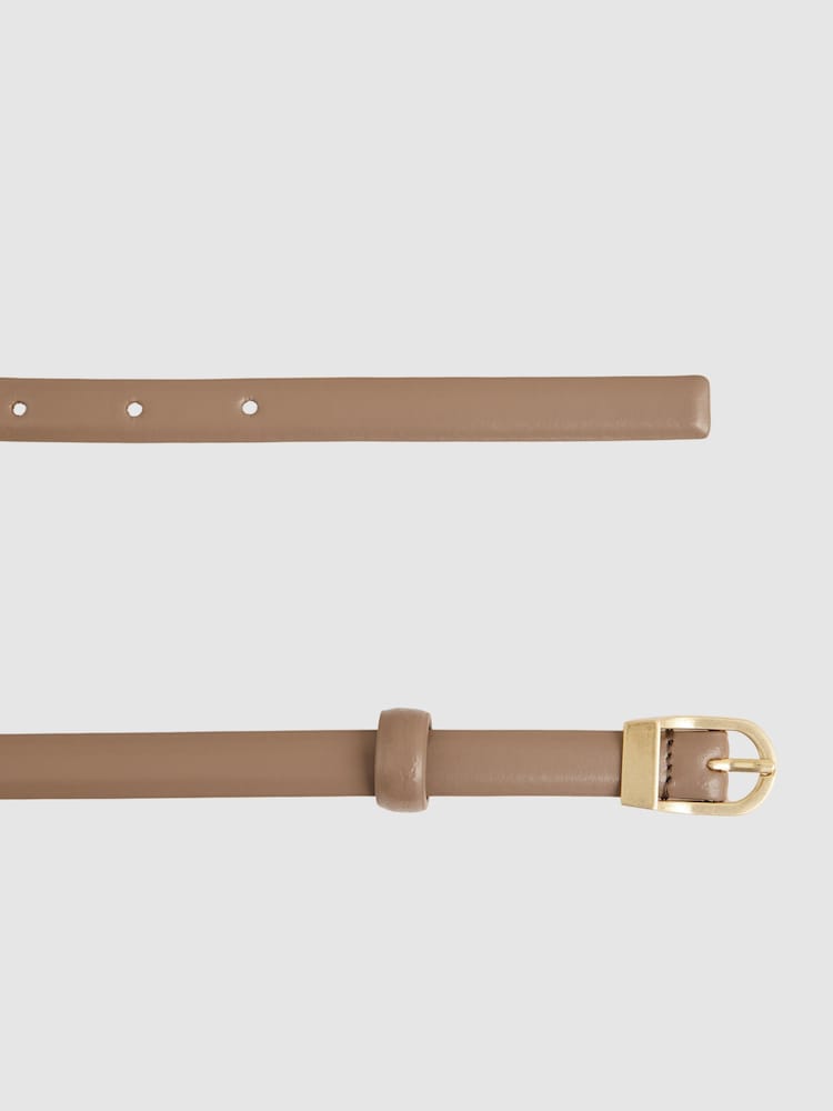 Reiss Taupe Mila Leather Curved-Buckle Skinny Belt - Image 2 of 3