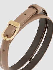 Reiss Taupe Mila Leather Curved-Buckle Skinny Belt - Image 3 of 3