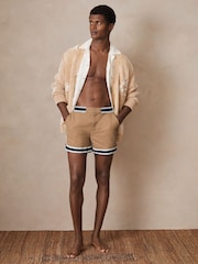 Reiss Camel Baller Reiss | Ché Stripe-Trim Swim Shorts - Image 1 of 6