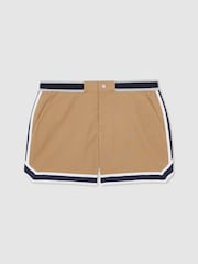 Reiss Camel Baller Reiss | Ché Stripe-Trim Swim Shorts - Image 2 of 6