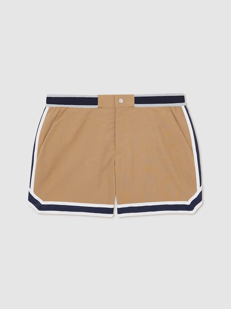 Reiss Camel Baller Reiss | Ché Stripe-Trim Swim Shorts - Image 2 of 6