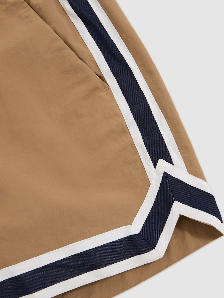 Reiss Camel Baller Reiss | Ché Stripe-Trim Swim Shorts - Image 6 of 6