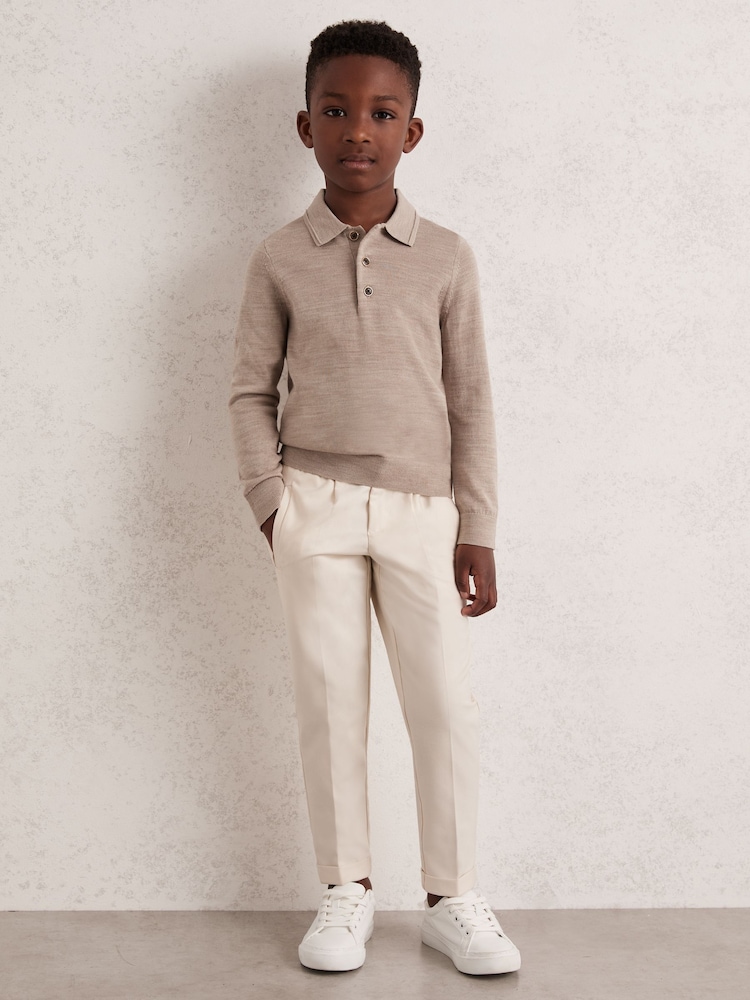 Reiss Wheat Melange Trafford 4-9 yrs Merino Wool Polo Shirt - Image 1 of 4