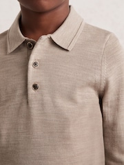 Reiss Wheat Melange Trafford 9-13 yrs Merino Wool Polo Shirt - Image 1 of 4
