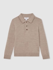 Reiss Wheat Melange Trafford 9-13 yrs Merino Wool Polo Shirt - Image 2 of 4