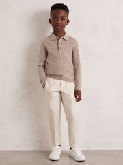 Reiss Wheat Melange Trafford 9-13 yrs Merino Wool Polo Shirt - Image 3 of 4