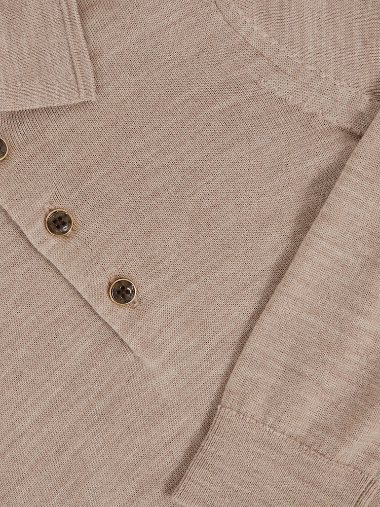 Reiss Wheat Melange Trafford 9-13 yrs Merino Wool Polo Shirt - Image 4 of 4