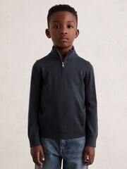 Reiss Midnight Navy Blackhall 3-9 yrs Merino Wool Half-Zip Funnel Neck Jumper - Image 1 of 4