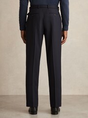 Navy - Reiss Strap Regular Fit Wool Blend Belted Pleated Trousers - Image 5 of 7