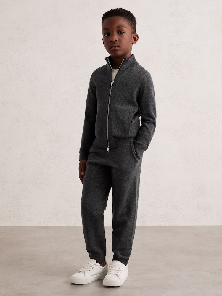 Reiss Derby Grey Melange Hampshire Merino Wool-Blend Zip-Through Cardigan - Image 1 of 4