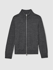 Reiss Derby Grey Melange Hampshire Merino Wool-Blend Zip-Through Cardigan - Image 2 of 4